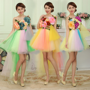 2020新款 伴娘主持人年会小礼服显瘦 成人合唱演出服彩纱蓬蓬裙短款