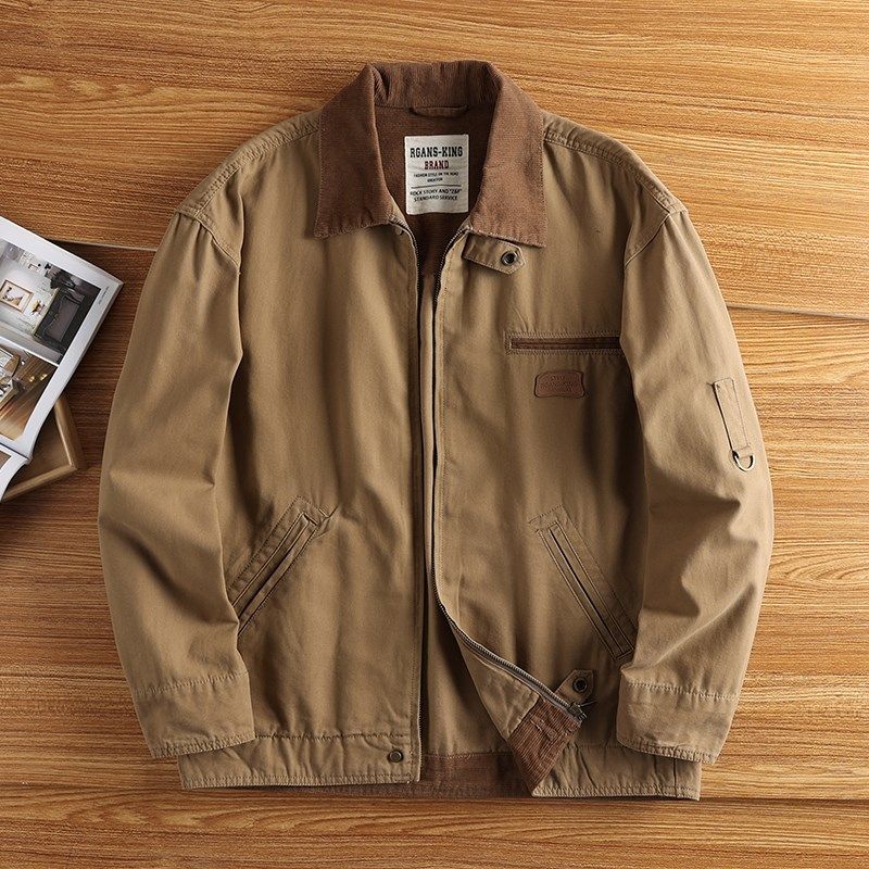 美式户外猎装外贸撞色翻领外套纯棉复古春秋新款宽松大码工装夹克,男装,夹克,淘宝优惠券,粉丝福利购,淘宝优惠卷