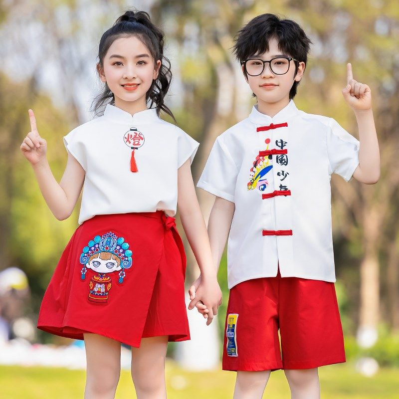 幼儿园中国风街舞服套装夏天学生校服民族风汇报舞蹈表演服装班服