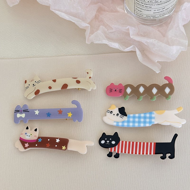 可爱波点条纹猫咪系列鸭嘴夹少女百搭碎发刘海夹侧边边夹发卡发饰