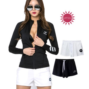外贸沙滩裤女速干水母冲浪服长袖拉链防晒海边渡假游泳潜水衣新款
