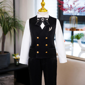 黑色主持人钢琴演出服 夏季 儿童西装 男童花童礼服帅气男孩马甲套装