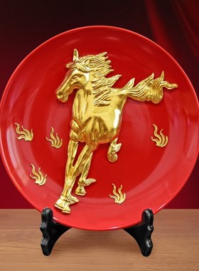 金箔马到成功摆件客厅办公室装饰高档陶瓷工艺品开业礼物商务礼品