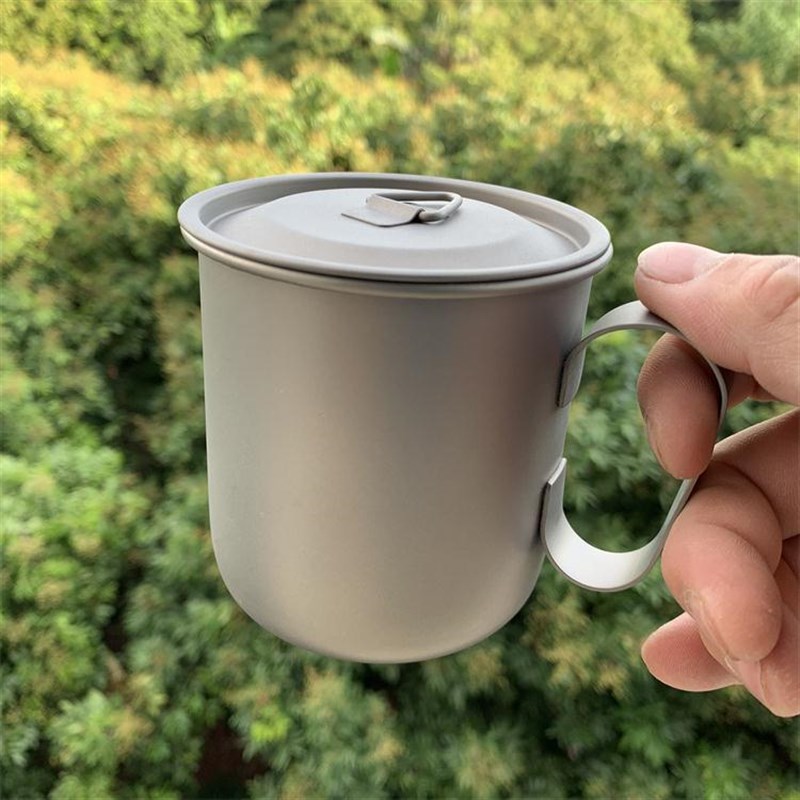轻量78克 固定把手纯钛钛杯子水杯钛水罐单层钛口杯饮水杯带盖子