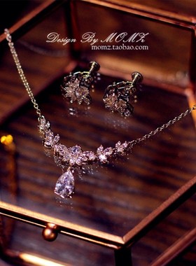 新娘项链耳环二件套韩式结婚锁骨简约锆石优雅婚纱礼服配饰百搭闪