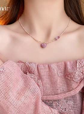 网红甜美粉色爱心水晶项链时尚少女心锁骨链轻奢百搭高级感项饰女