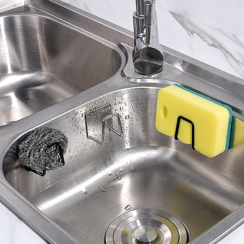 不锈钢壁挂粘贴式海绵沥水架厨房抹布收纳架水槽水池钢丝球置物架