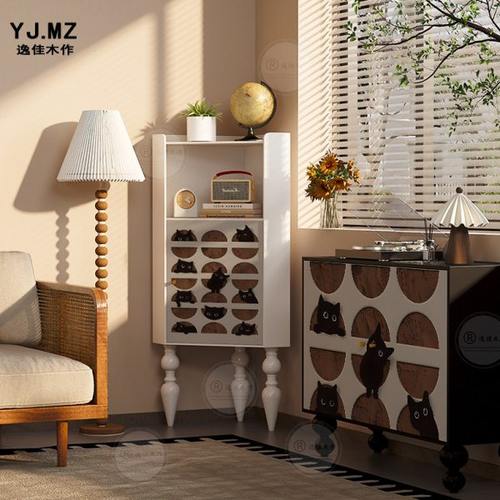 现代三角柜简约实木小户型奶油风收纳柜储物柜酒柜客厅墙角拐角柜