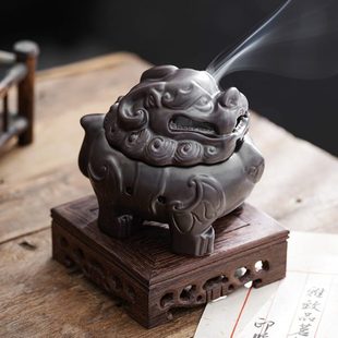 道黑檀香貔貅炉沉盘香器复古陶狻猊献瑞室内家居典熏炉禅创意摆件