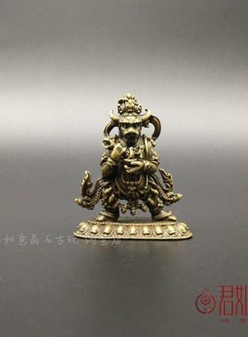 实心铜阎罗护法摆件 仿古黄铜不共护法神牛头神像迷你密宗