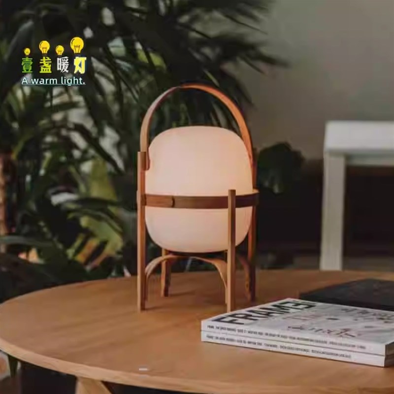 北欧日式中古实木客厅落地v灯卧室床头书房展厅手提篮子侘寂风台