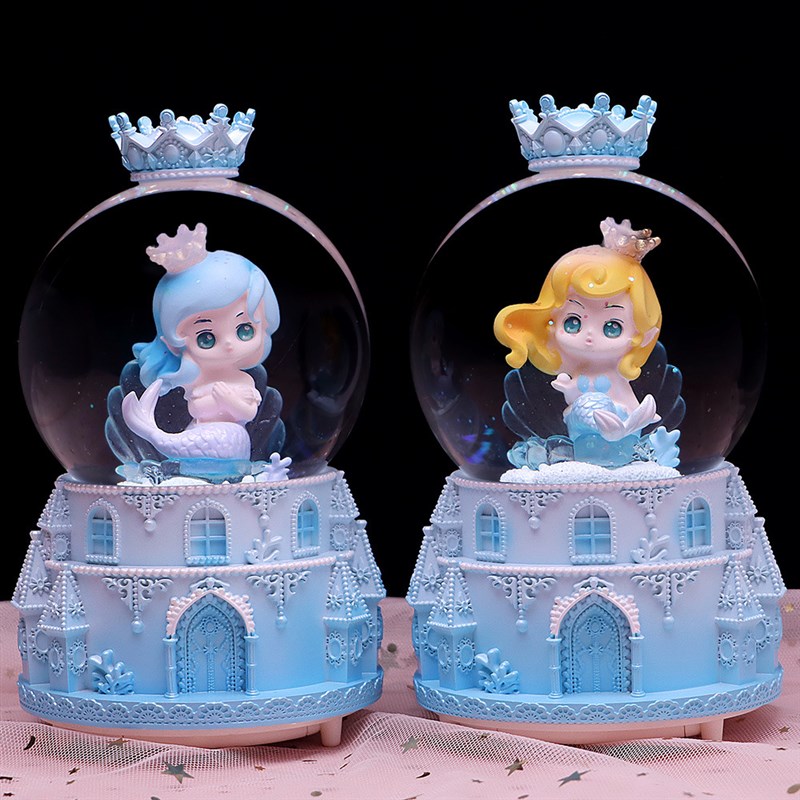 美人鱼水晶球音乐盒少女心女孩桌面摆件旋转N八音盒女孩礼物送闺