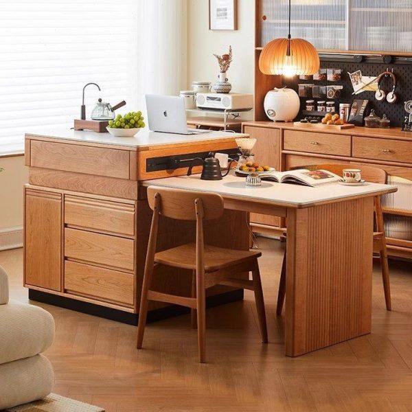 樱桃木全实木岛台餐桌一体家用小户型黑胡桃木可伸缩吧台岩板餐桌,住宅家具,岛台,淘宝优惠券,粉丝福利购,淘宝优惠卷