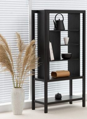 叁舍橡木家用茶室博古架现代简约多宝阁小户型黑色实木书架置物架