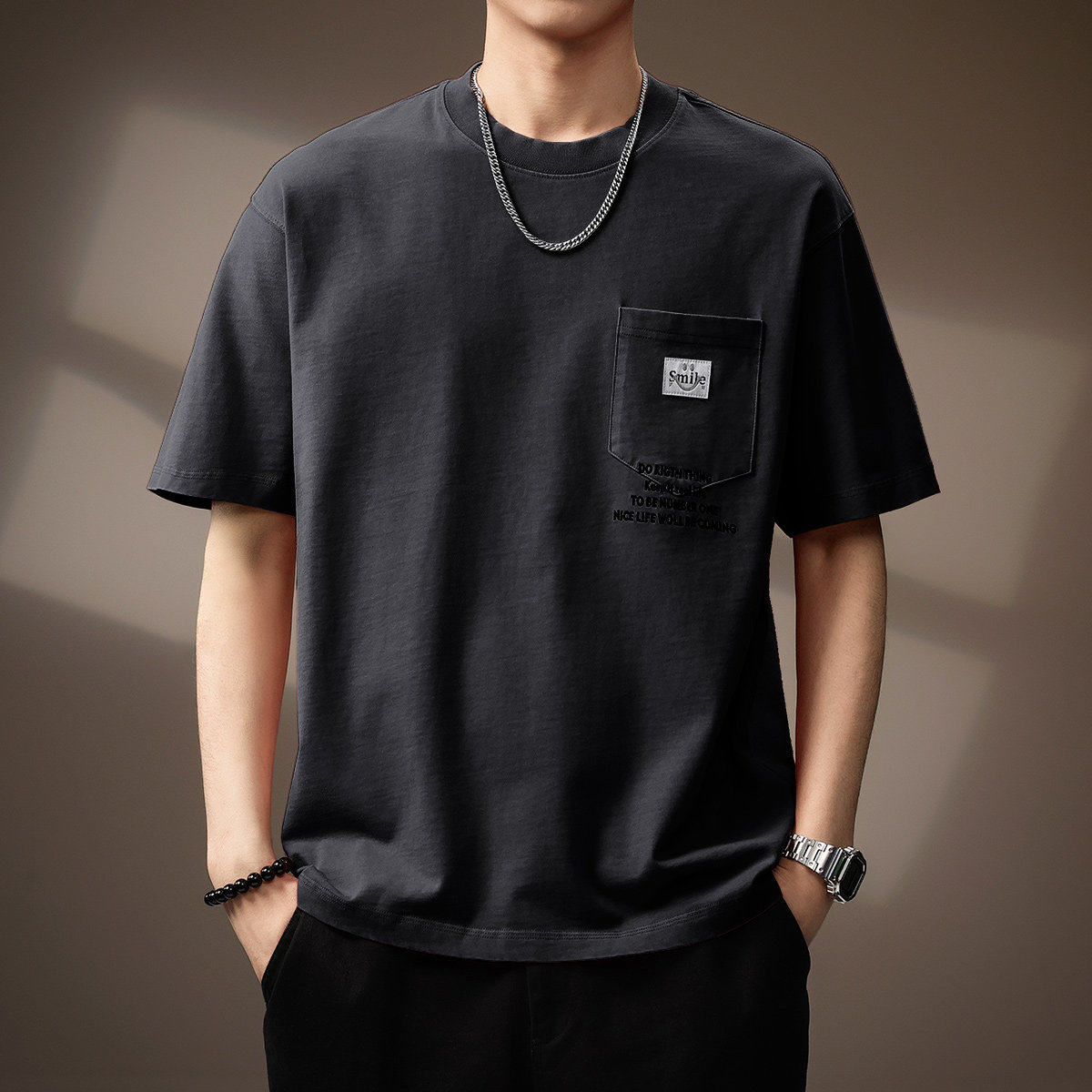 高端美式重磅做旧石磨水洗T恤男夏季新款体恤宽松短袖刺绣上衣男