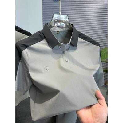 高端品牌拼接冰丝polo衫短袖男夏