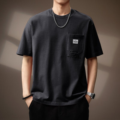 高端美式休闲重磅石磨水洗T恤男