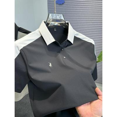 高端品牌拼接冰丝polo衫短袖男夏
