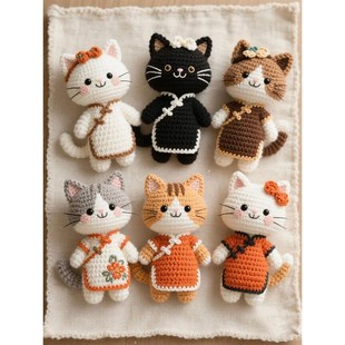 .毛线钩针ins风l小猫人偶手工编织diy材料包自制可爱猫咪挂件钥匙