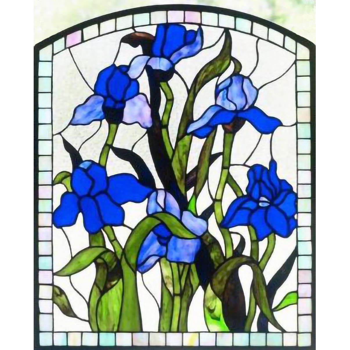 艺术玻璃隔断玄关屏风吊顶小门芯弧 Tiffany蒂凡尼欧式教堂蓝色花