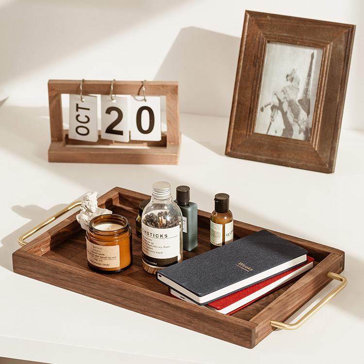 黑胡桃木长方形托盘茶水杯托盘黄铜轻奢高档咖啡盘实木蛋糕点心盘,家居饰品,香薰托盘,淘宝优惠券,粉丝福利购,淘宝优惠卷