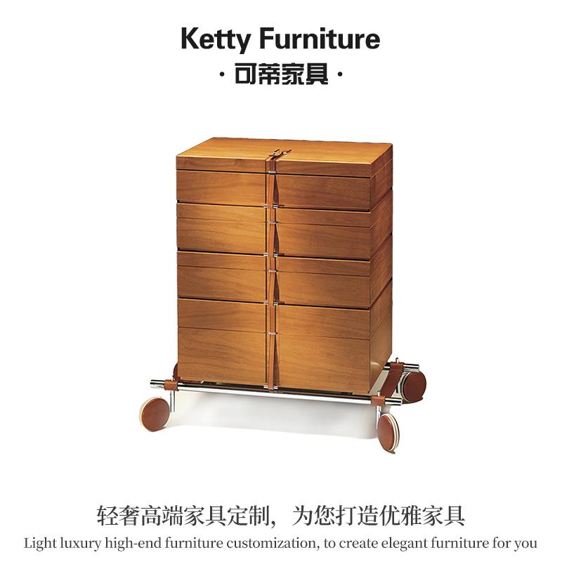 意式轻奢实木百宝盒意式轻奢高端实木可移动百宝盒设计师款储物柜