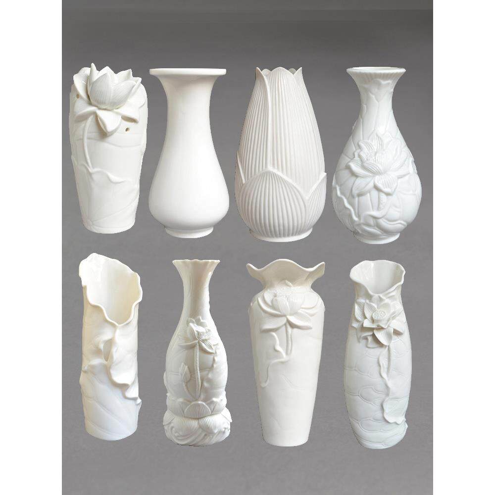 白色陶瓷荷叶荷花花器花插花瓶香筒香桶供奉供佛插花莲花供瓶小大