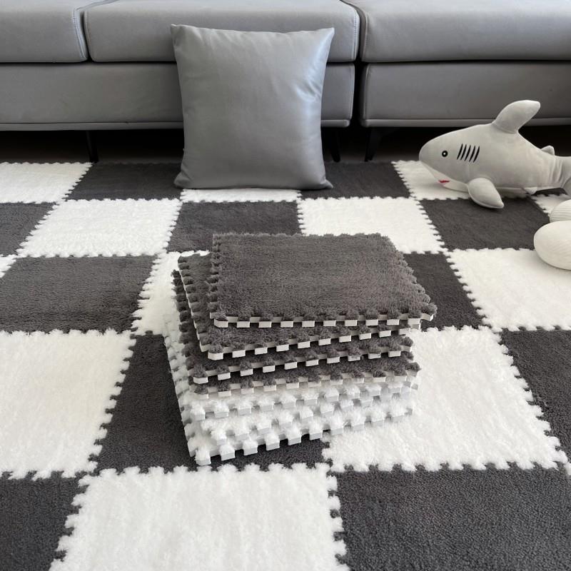 绒毛地垫卧室满铺房间少女床边毯isn风拼接泡沬地垫客厅可裁剪
