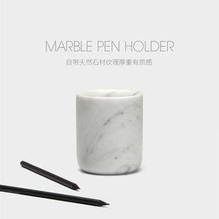 天然大理石笔筒摆件化妆刷筒眼线笔眉笔圆形收纳桶轻奢桌面收纳筒