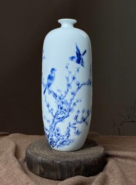 景德镇陶瓷青花花瓶摆件客厅玄关博古架插花水养鲜花瓷器