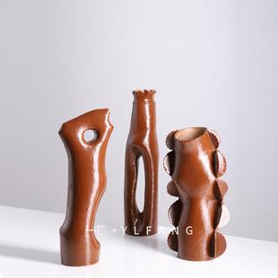 一匚现代侘寂风抽象艺术品陶瓷花器 样板间售楼处酒店会所摆件