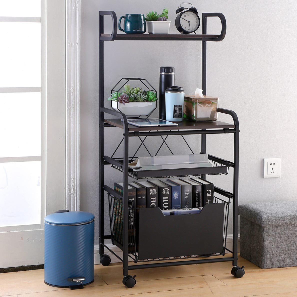 厨房落地置物架可移动多层带轮小推车多功能微波炉家用收纳储物架