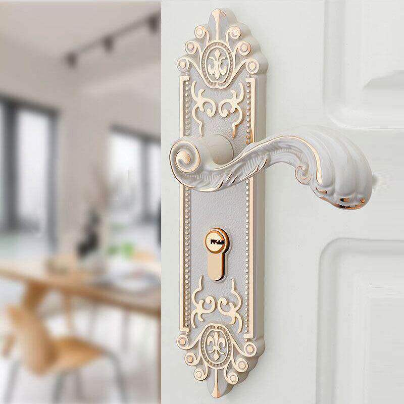 室内象牙白卧室通用型静音门把手实木古铜家用锁具欧式金色房门锁