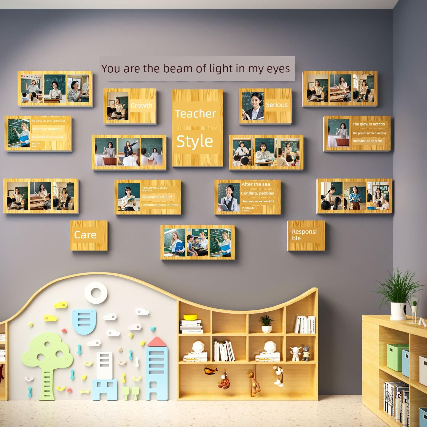 幼儿园环境创作教师风格头像展示墙装饰走廊楼梯背景图墙面布置