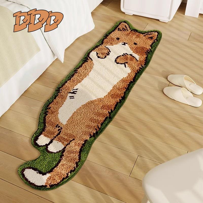 DDD可爱猫咪植绒地毯 卡通猫猫防滑可机洗毛绒床边毯