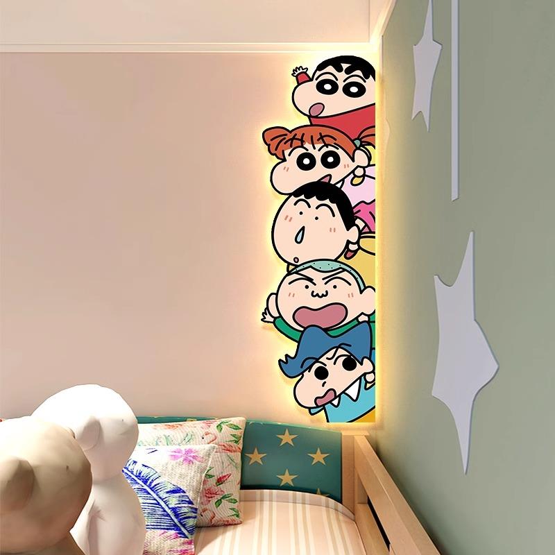 带灯蜡笔小新卧室装饰画儿童房卡通画客厅背景墙氛围灯画玄关挂画