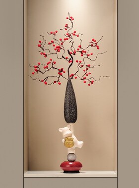 时来运转花瓶玄关摆件入户客厅电视柜红果迎客松装饰乔迁开业礼物