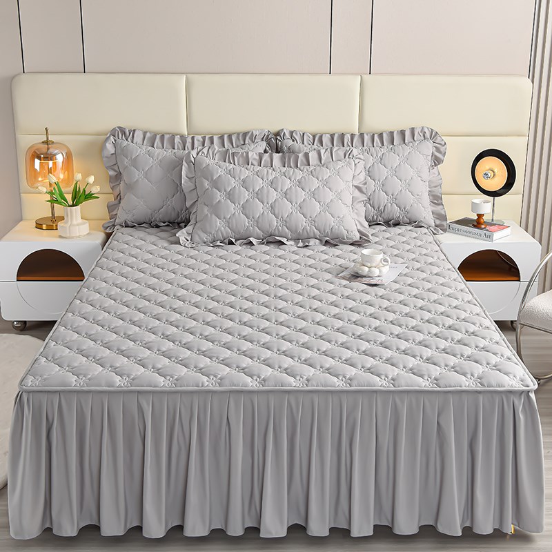 水洗棉床裙式床罩单件磨毛夹棉床单带裙边1.8米席梦思防尘保护套