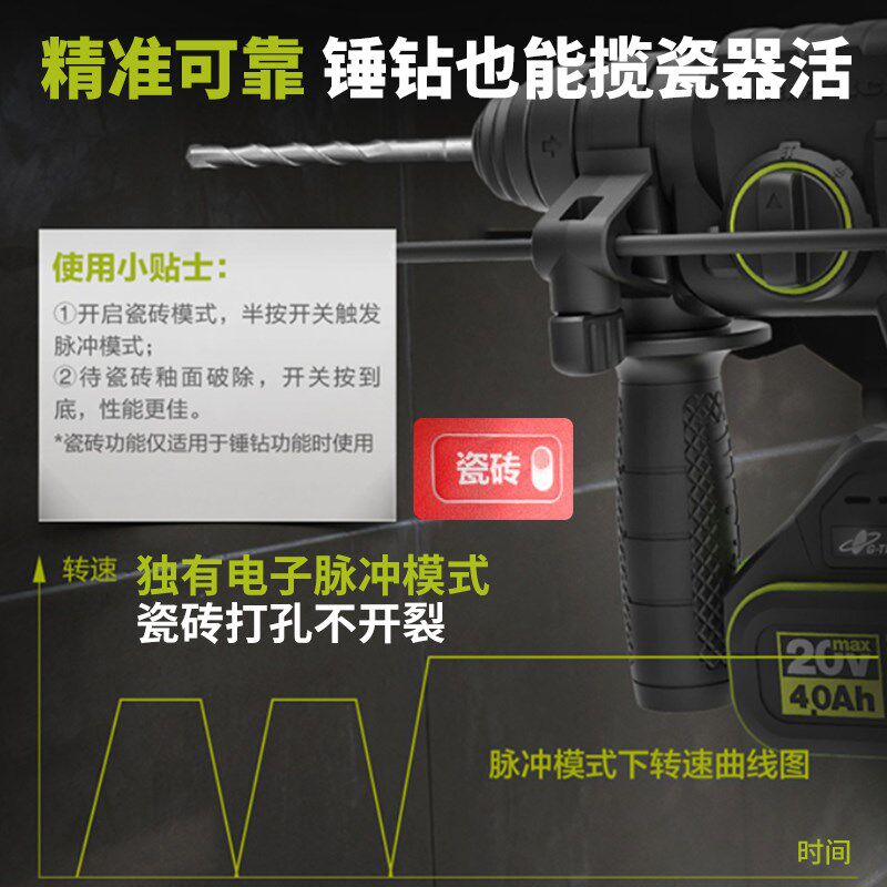 威克士电锤冲击钻wu387充电电捶电镐两用大功率锂电池电动工具