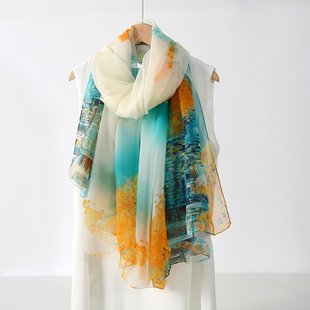 端午节丝巾女2024新款大纱巾薄款送长辈礼盒秋冬季适配真丝大围巾