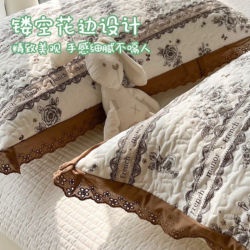 纯棉夹棉枕头套一对装加厚加大50x80全棉花边学生宿舍40x60枕芯套