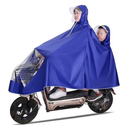 雨衣电动车双人母子女2023新款亲子防暴雨带娃透明雨披成人