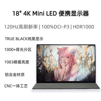 18寸4K120Hz便携屏Mini LED CNC一体工艺 高刷NE180QAM-NZ1