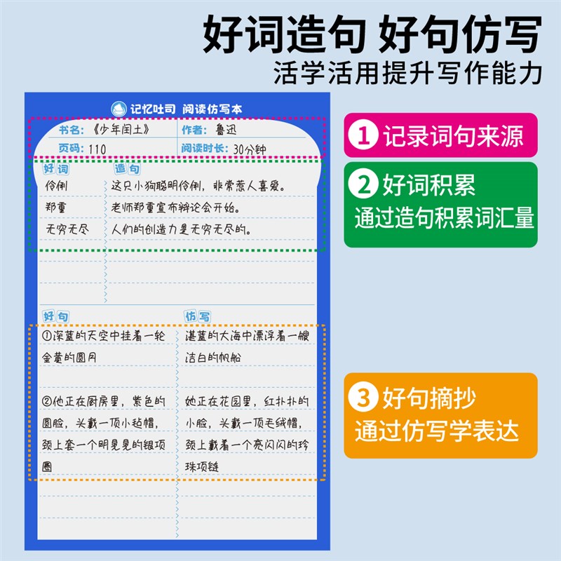 记忆吐司【阅读仿写本】读书笔记本好词好句摘抄本子阅读记录专用