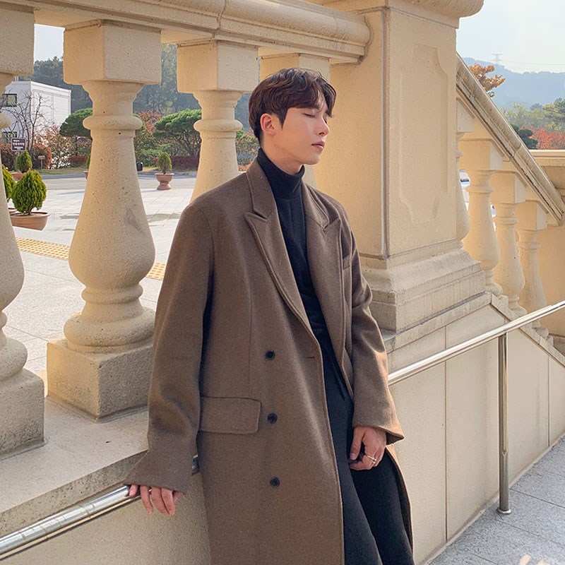 冬款加厚长款毛呢大衣男过膝秋冬季双排扣宽松呢子风衣外套高级感