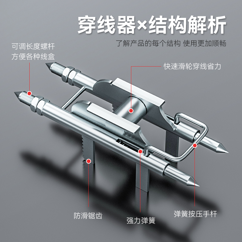 单人穿线辅助神器电工拉线器网线电线穿线电工工具底盒放线器滑轮
