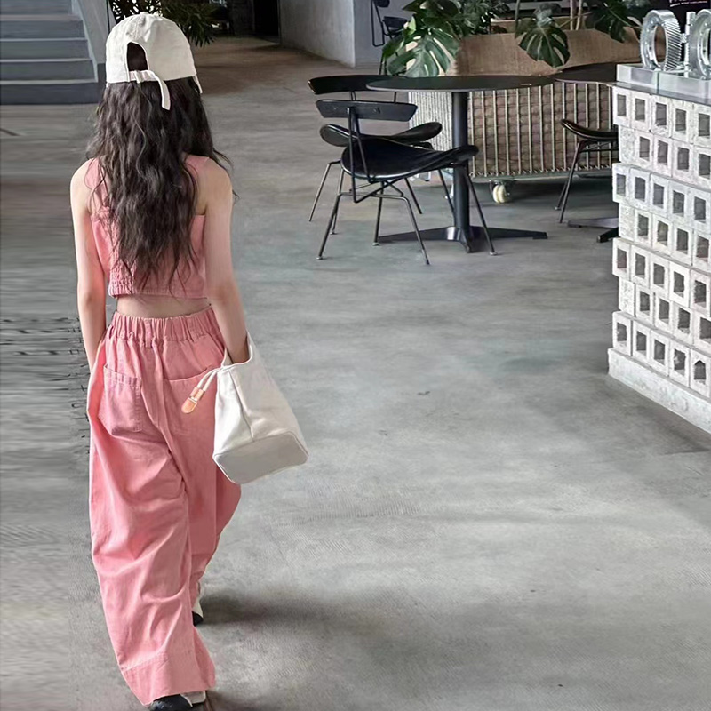 女童夏季套装2023新款童装天丝薄牛仔吊带背心两件套长裤防蚊裤子