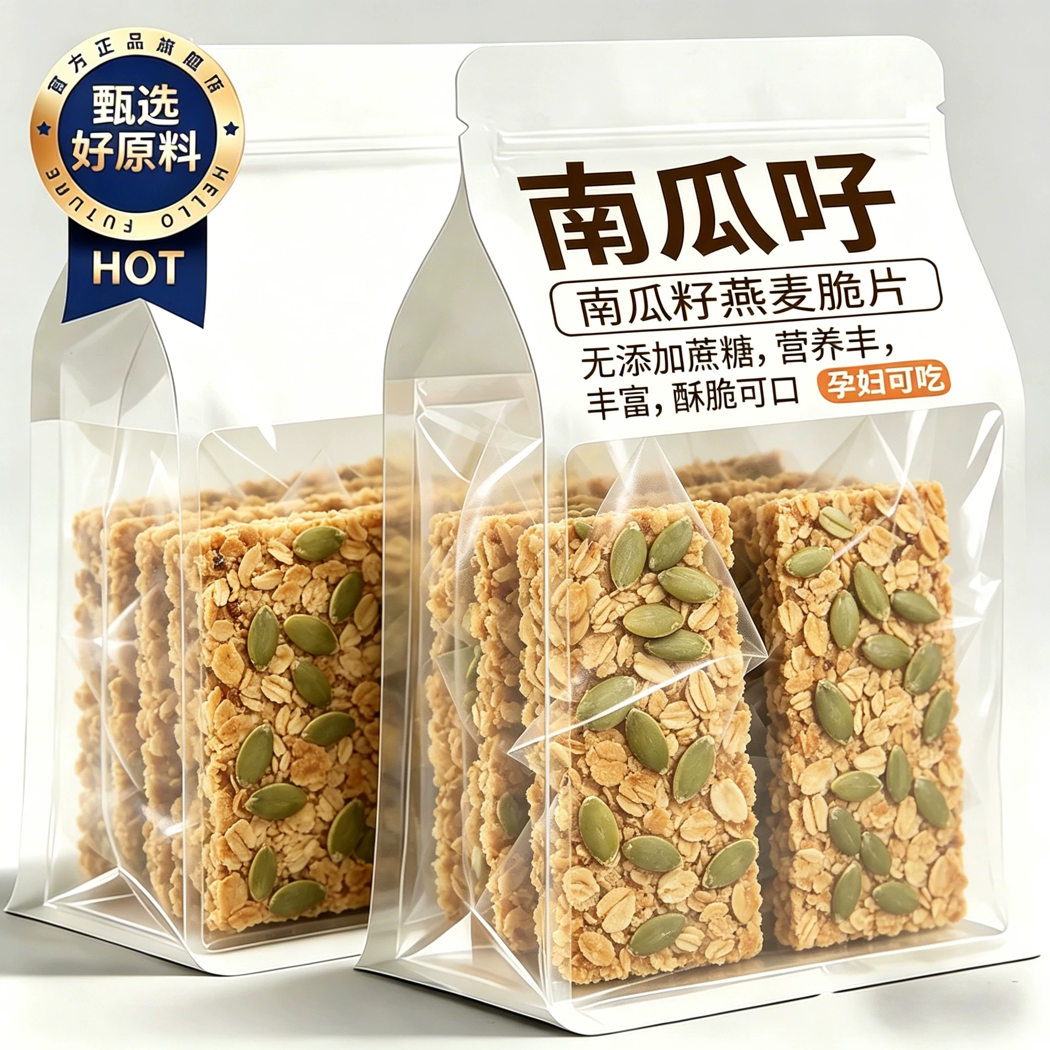 无糖南瓜籽燕麦脆片燕麦饼干全粗粮饼抗饿饱腹代餐饼干年货节2026