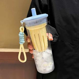 女生高颜值带茶仓夏季 水杯2025新款 大容量tritan便携果茶吸管杯子