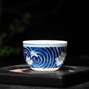青花手绘品茗杯 家用茶盏 景德镇陶瓷主人杯 纯手工茶碗功夫茶杯